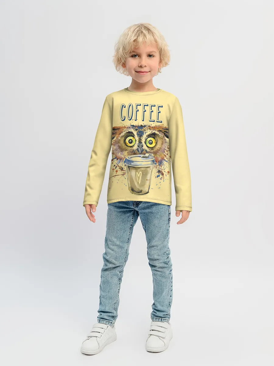 Детский лонгслив / Сова и кофе
