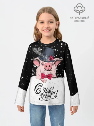 Детский лонгслив / Поросенок в цилиндре