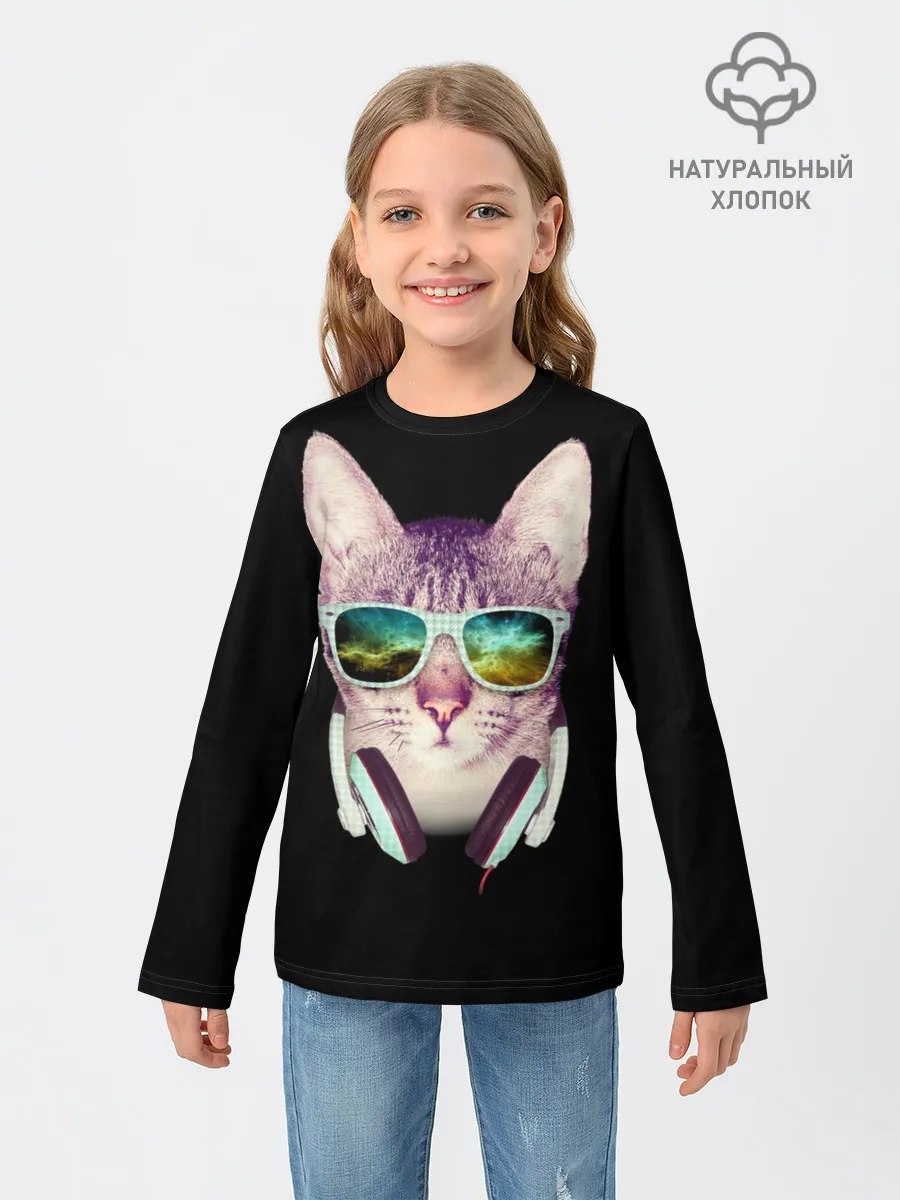 Детский лонгслив / Кот в Наушниках