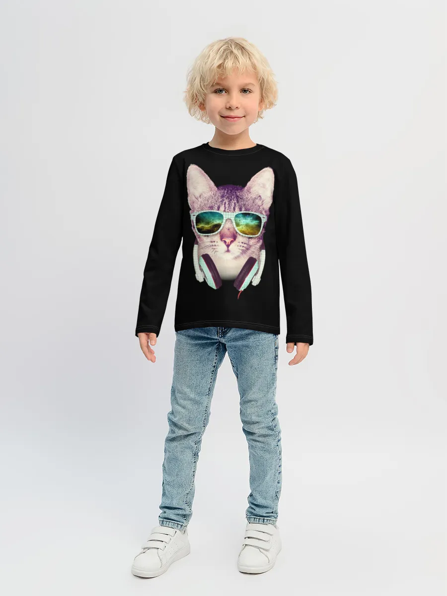 Детский лонгслив / Кот в Наушниках