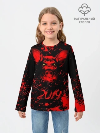 Детский лонгслив / Красный поросенок