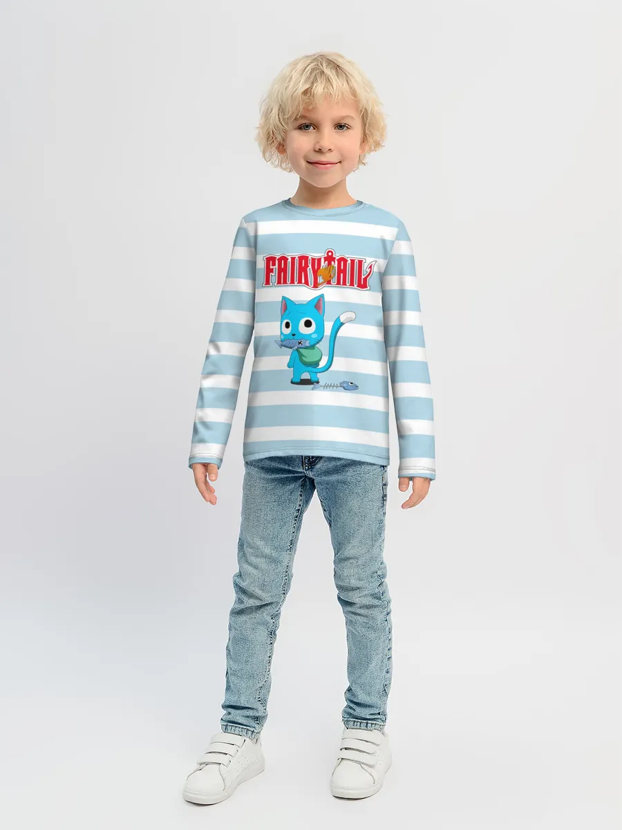 Детский лонгслив / Кот на полосочках