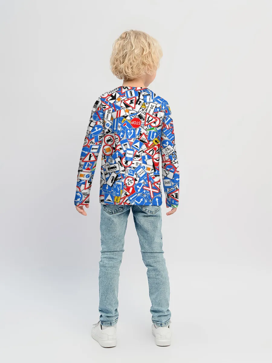 Детский лонгслив / Дорожные знаки. Стикербомбинг