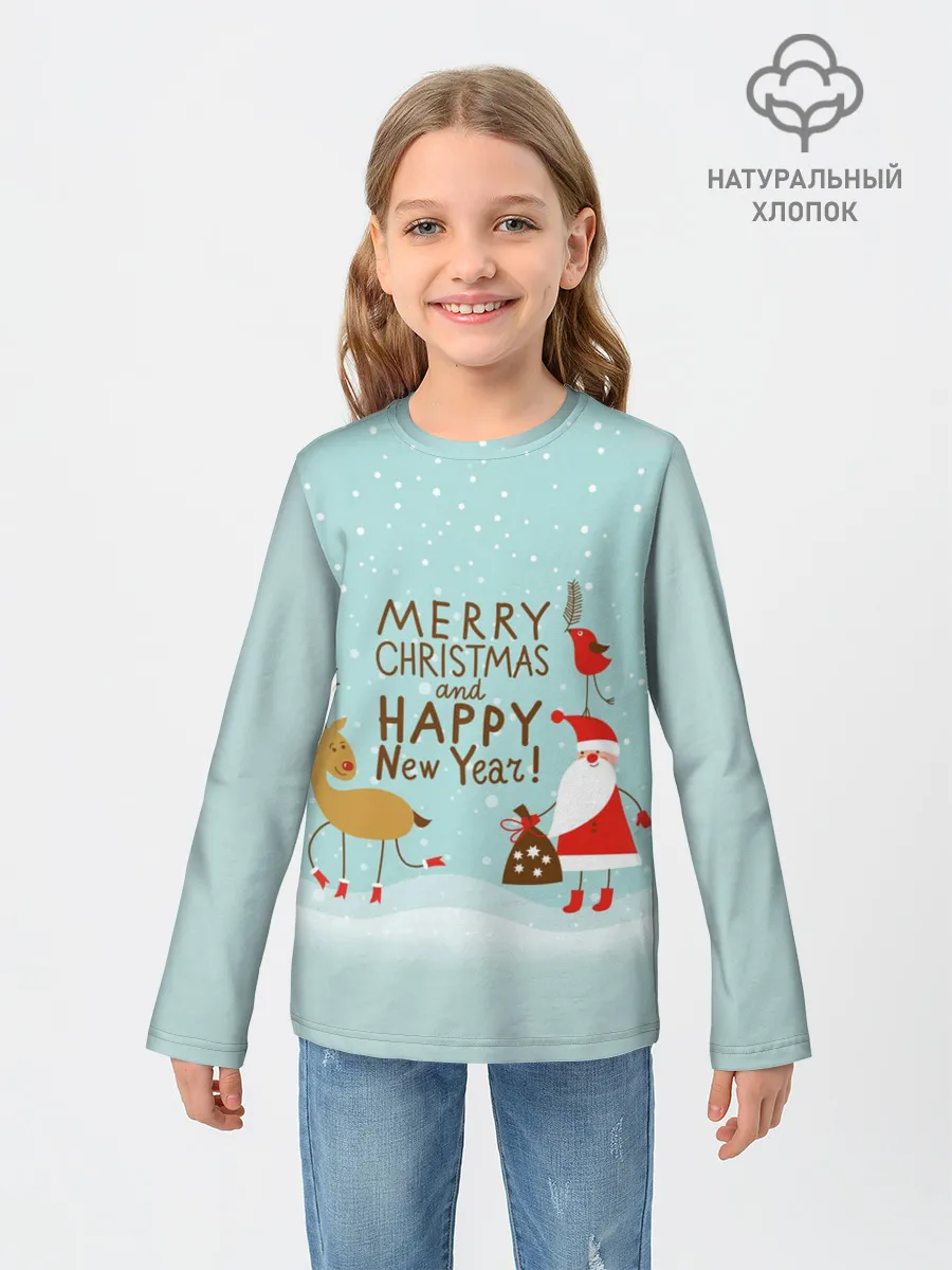 Детский лонгслив / олень и Дед Мороз
