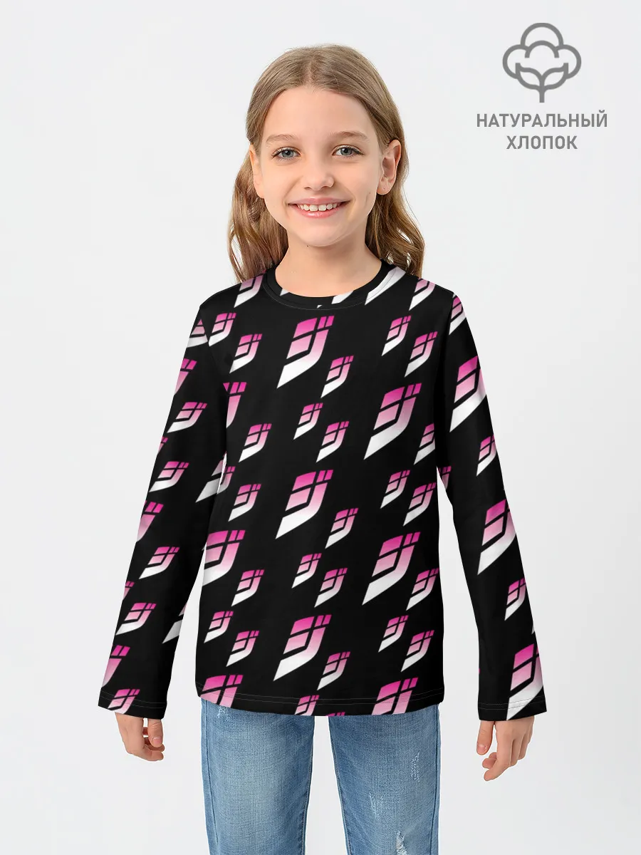 Детский лонгслив / Джоджо паттерн розовые лого