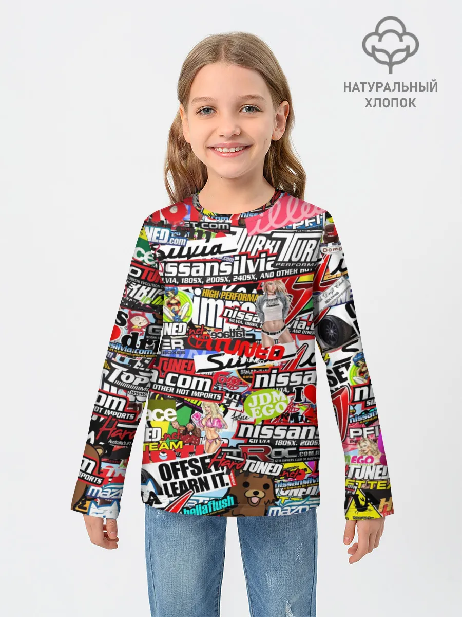 Детский лонгслив / Cars Stickerbombing