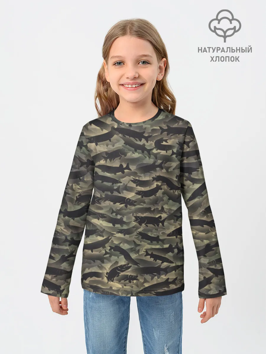 Детский лонгслив / Камуфляж с щуками