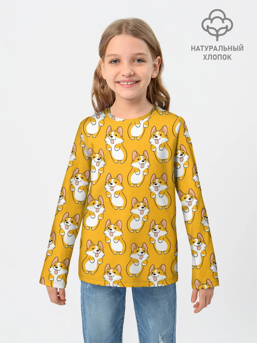 Детский лонгслив / Корги Паттерн 2