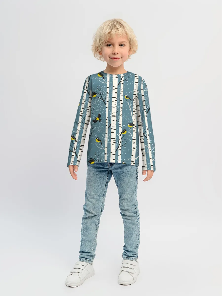 Детский лонгслив / Синички на берёзах