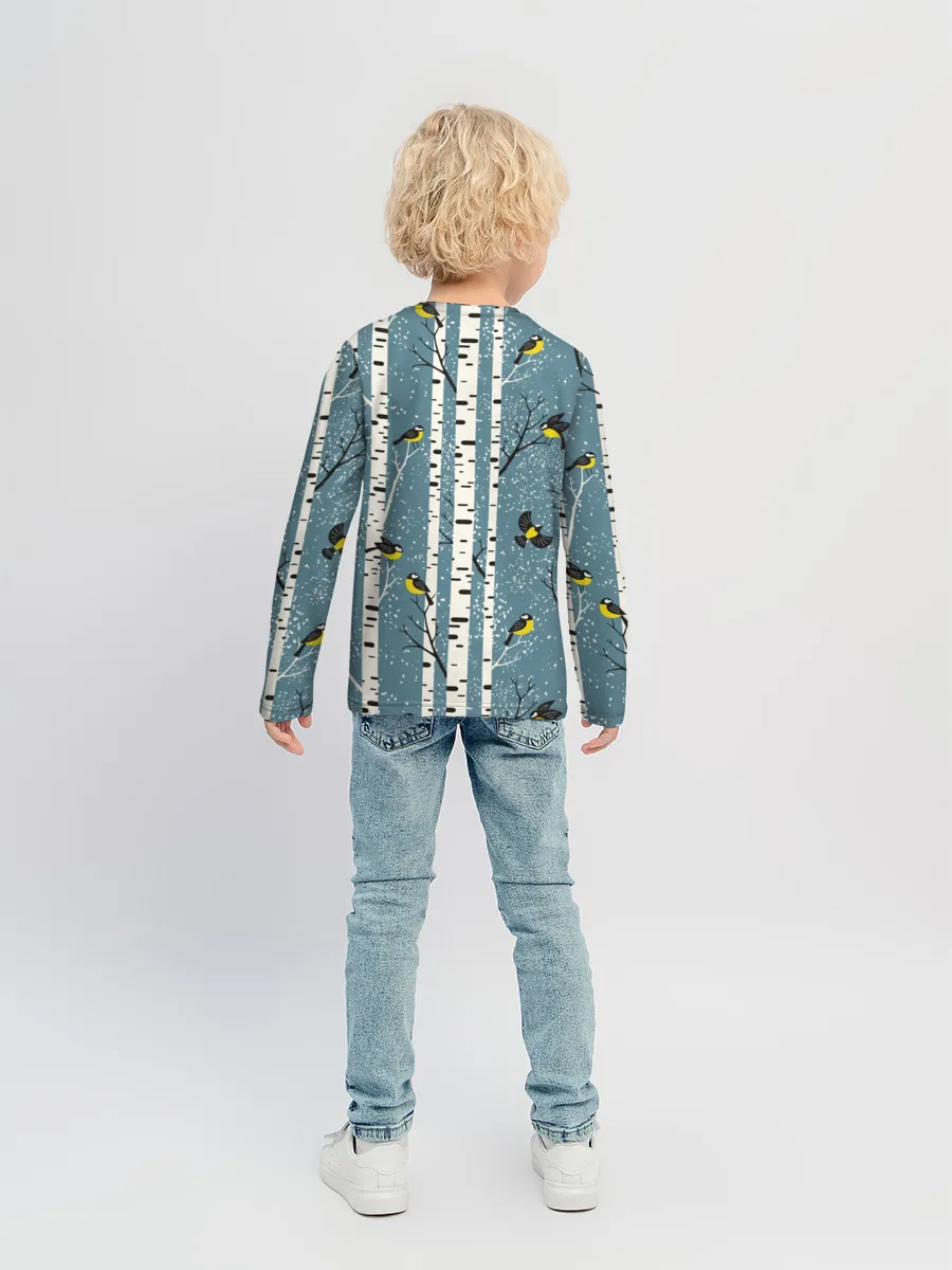 Детский лонгслив / Синички на берёзах