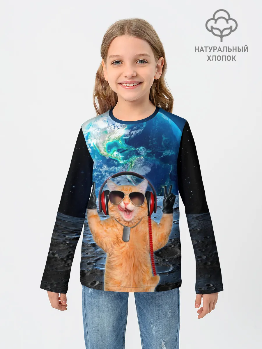 Детский лонгслив / Кот на луне