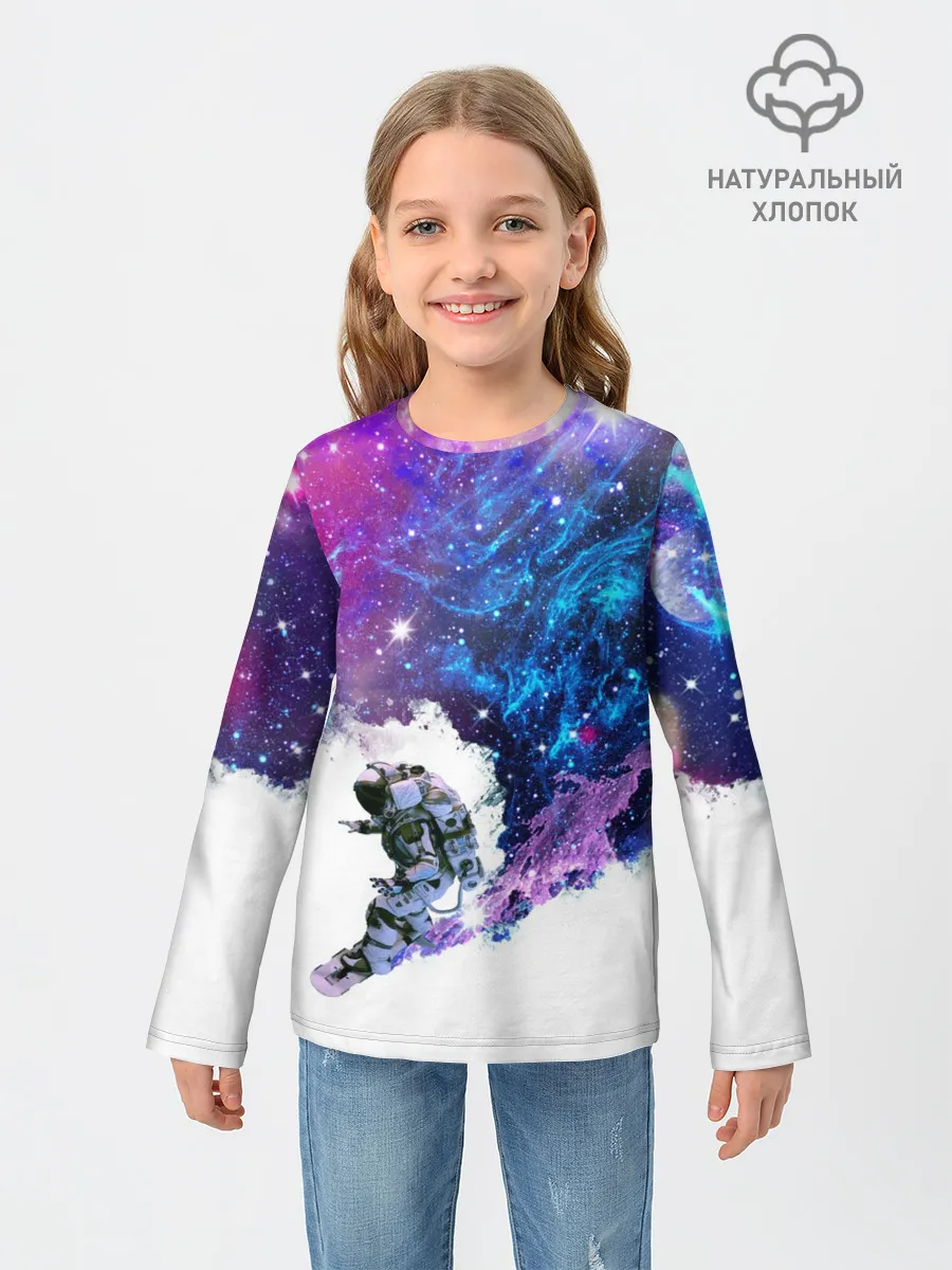 Детский лонгслив / Космический сноуборд