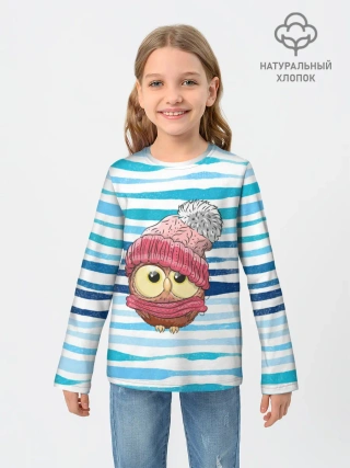 Детский лонгслив / Сова в шапке