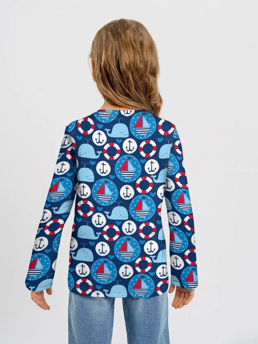 Детский лонгслив / Киты и яхты