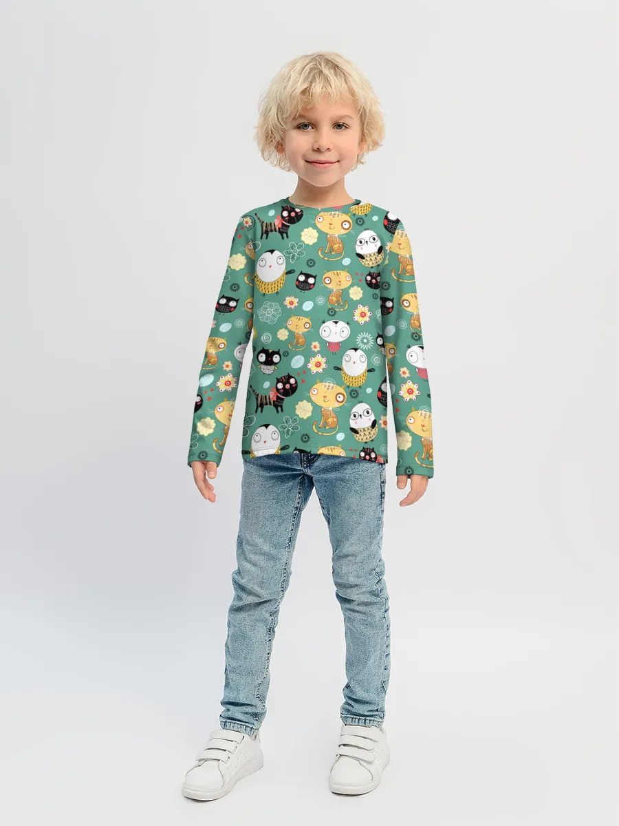 Детский лонгслив / Совы и котики