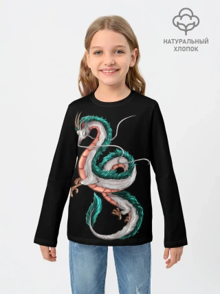 Детский лонгслив / Дракон Хаку на черном фоне