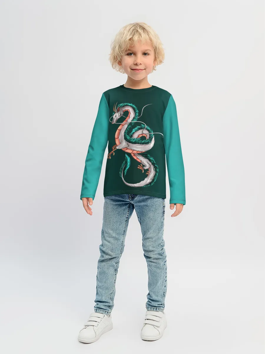 Детский лонгслив / Дракон Хаку зеленый градиент