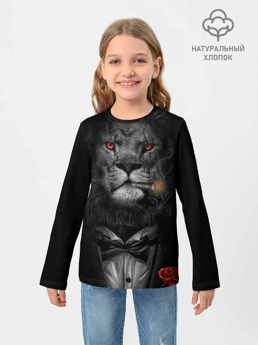 Детский лонгслив / Лев в смокинге
