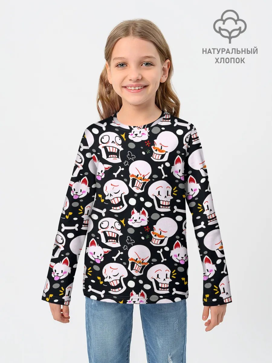 Детский лонгслив / Черепа и Котики