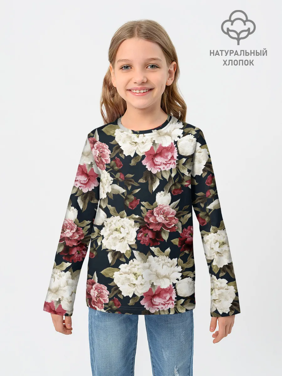 Детский лонгслив / Акварель, розы