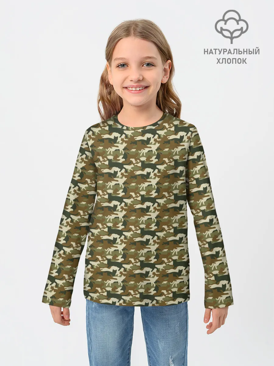 Детский лонгслив / Камуфляж Коты