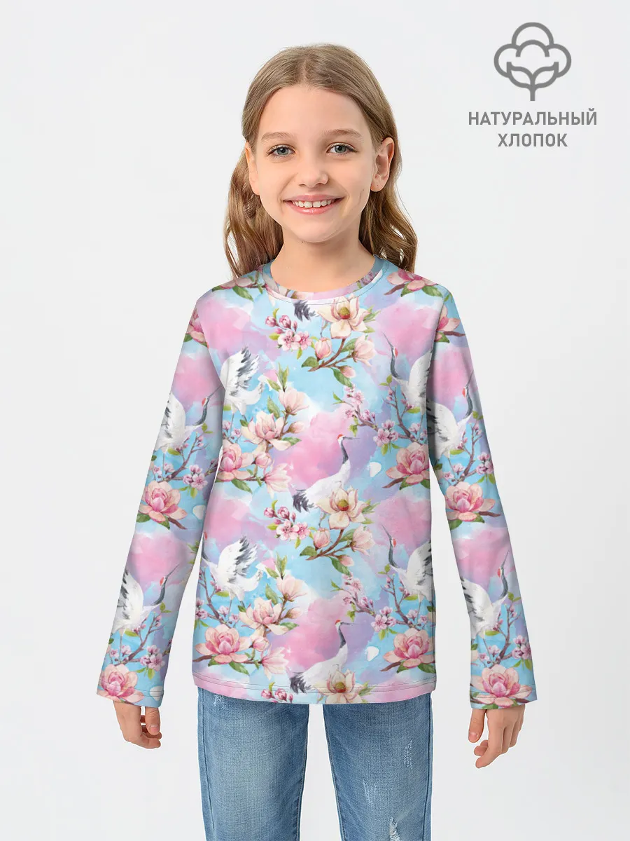 Детский лонгслив / Узор с журавлями