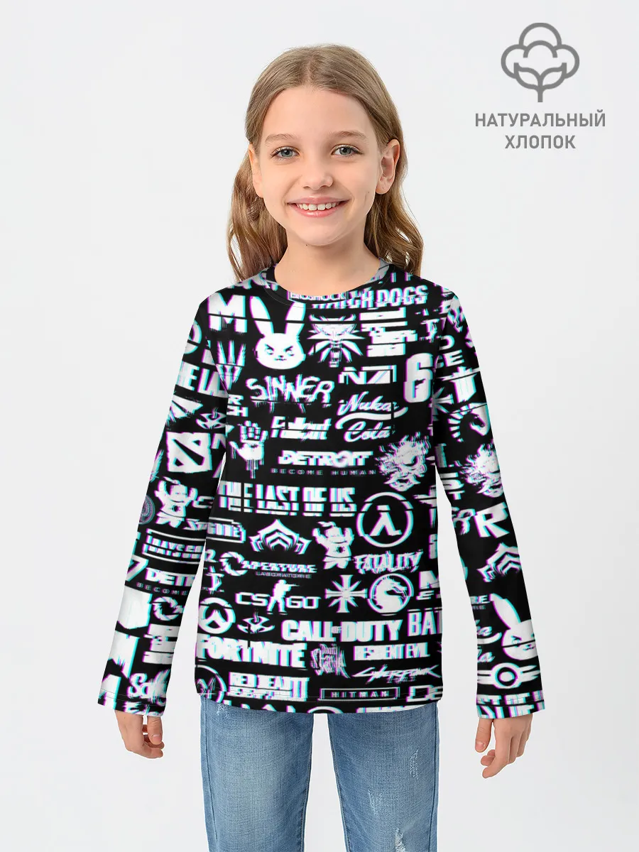 Детский лонгслив / ЛОГОТИПЫ ИГР GLITCH | ГЛИТЧ