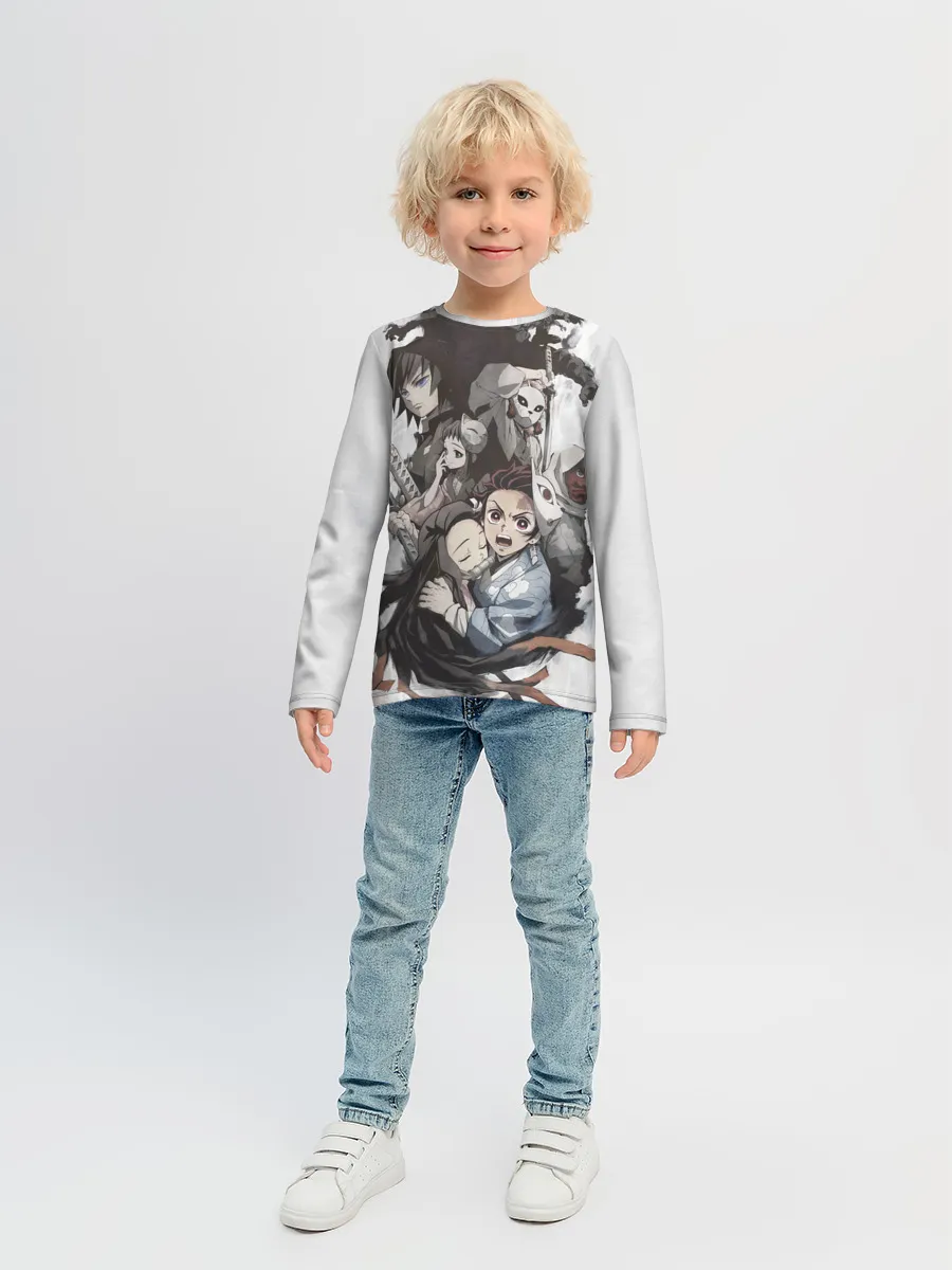 Детский лонгслив / Kimetsu no Yaiba на сером