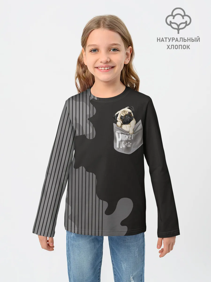 Детский лонгслив / Мопс в кармане