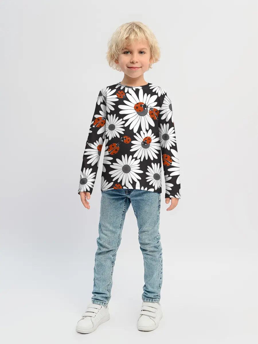 Детский лонгслив / Божьи коровки на ромашках