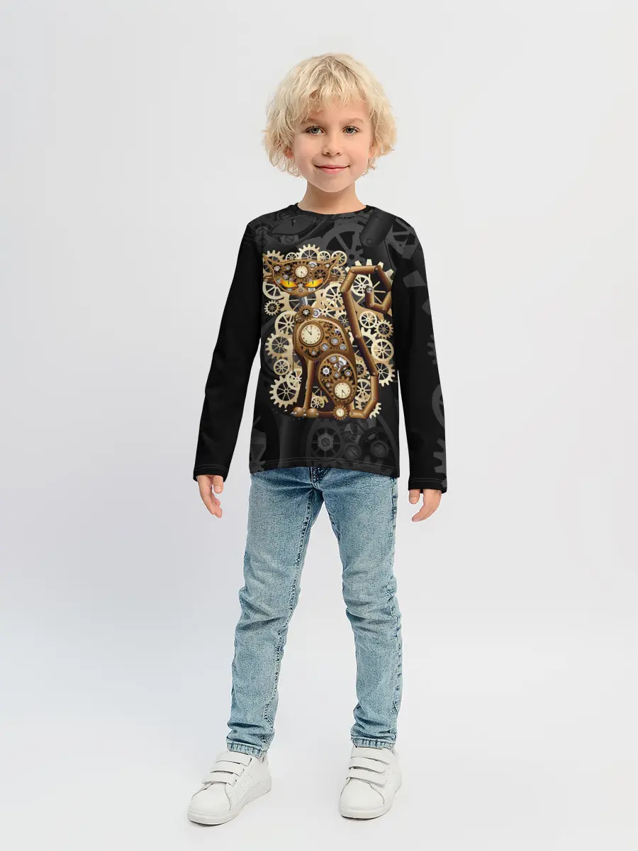 Детский лонгслив / Кошка в стиле стимпанк