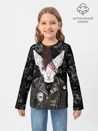 Детский лонгслив / Кот в косухе
