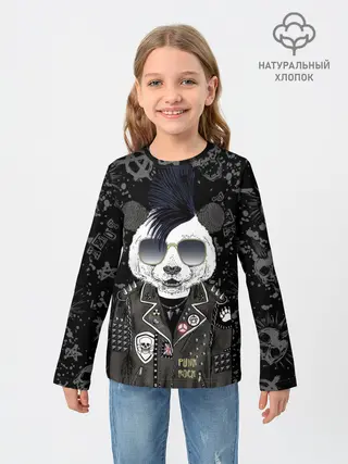 Детский лонгслив / Панда в косухе