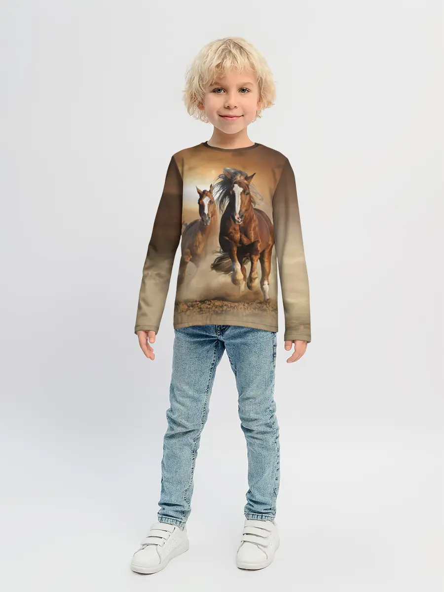 Детский лонгслив / Бегущие лошади