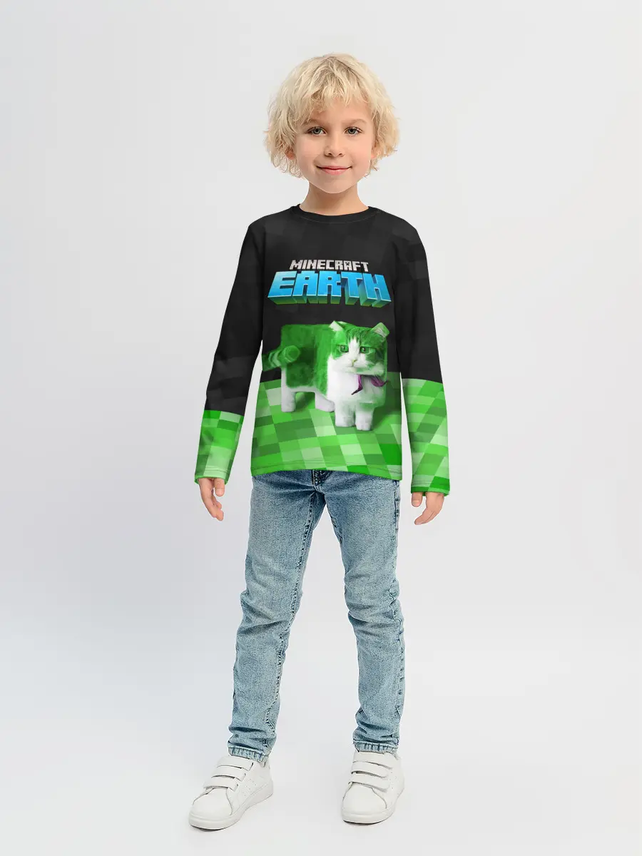 Детский лонгслив / Minecraft EARTH - Котик