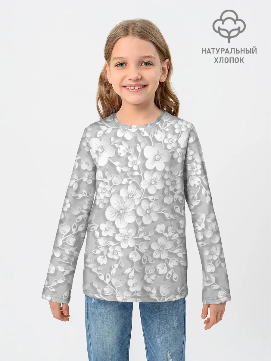Детский лонгслив / Белые цветы