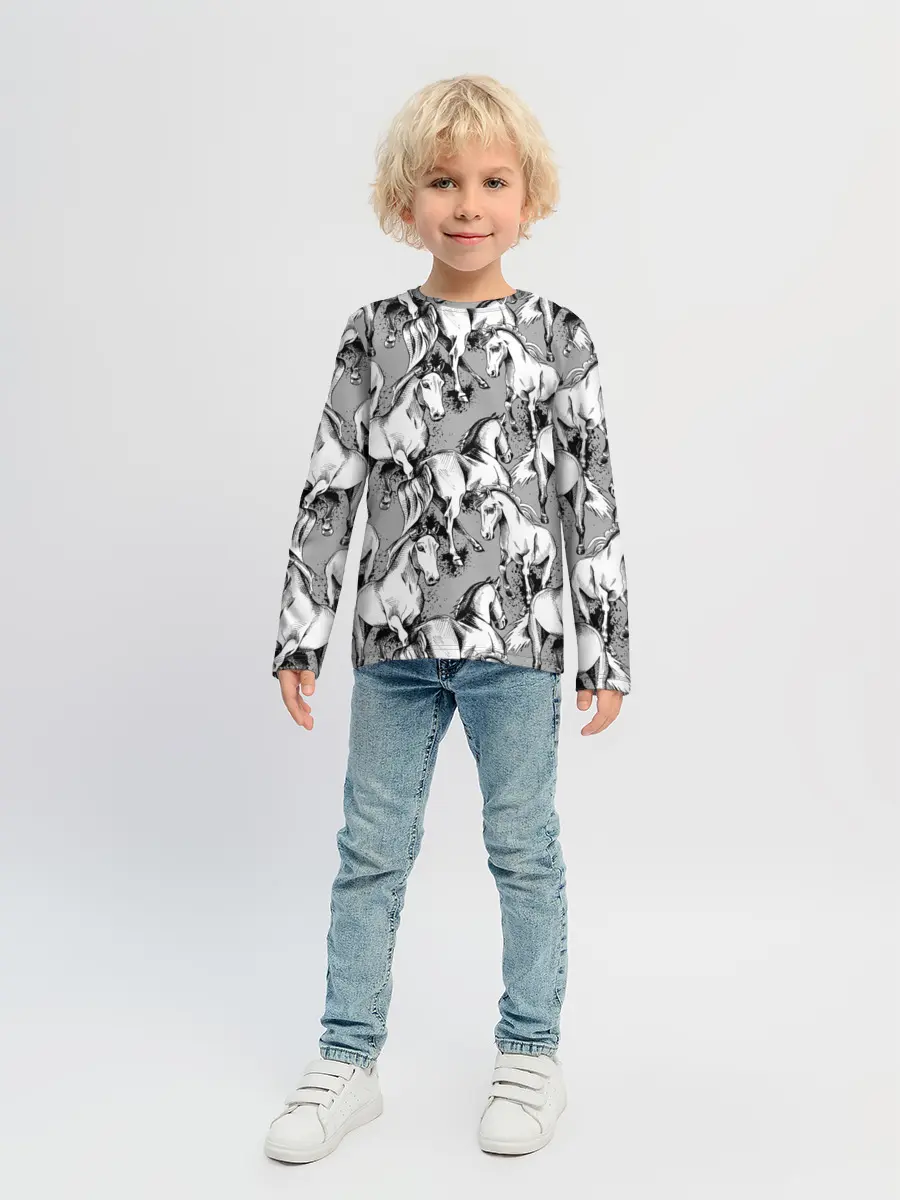 Детский лонгслив / Белые лошади
