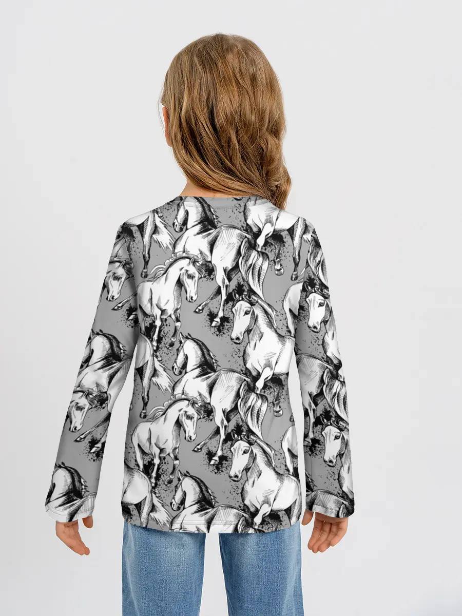 Детский лонгслив / Белые лошади