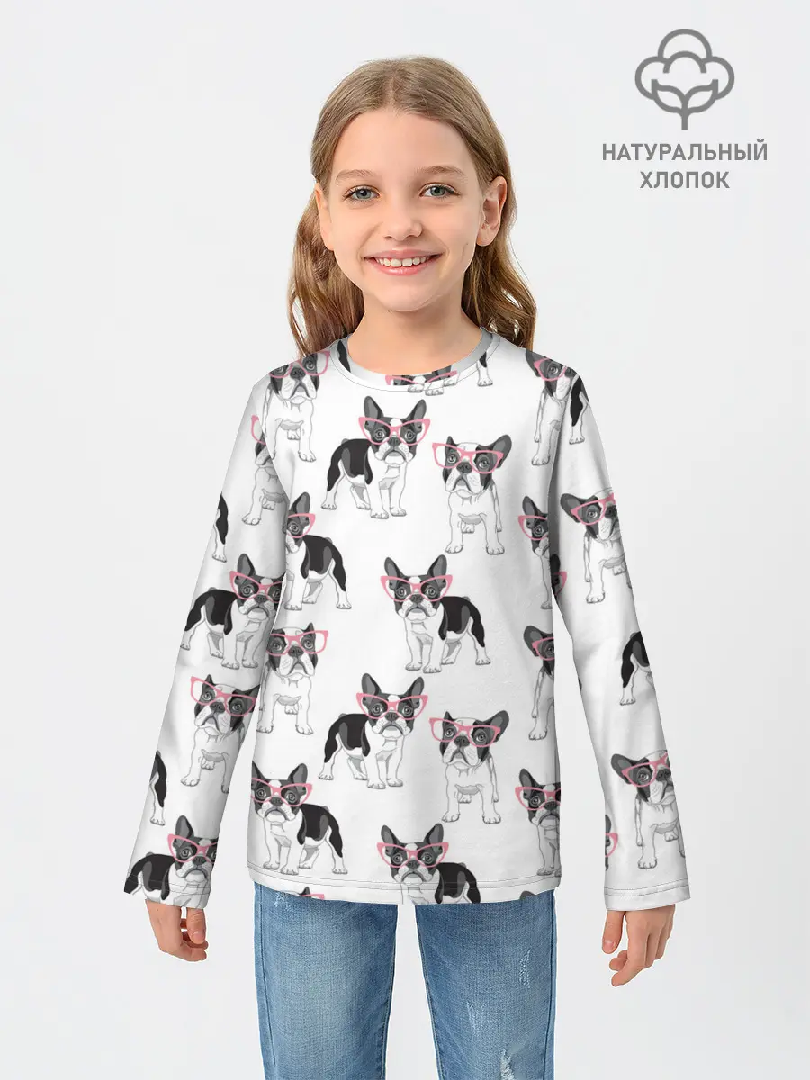 Детский лонгслив / Французские бульдоги в очках