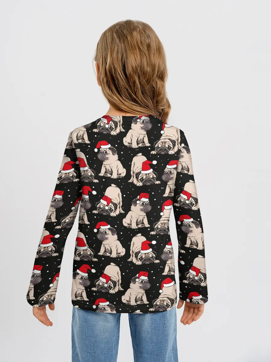 Детский лонгслив / Новогодние мопсы