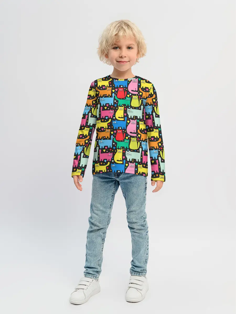 Детский лонгслив / Разноцветные котики