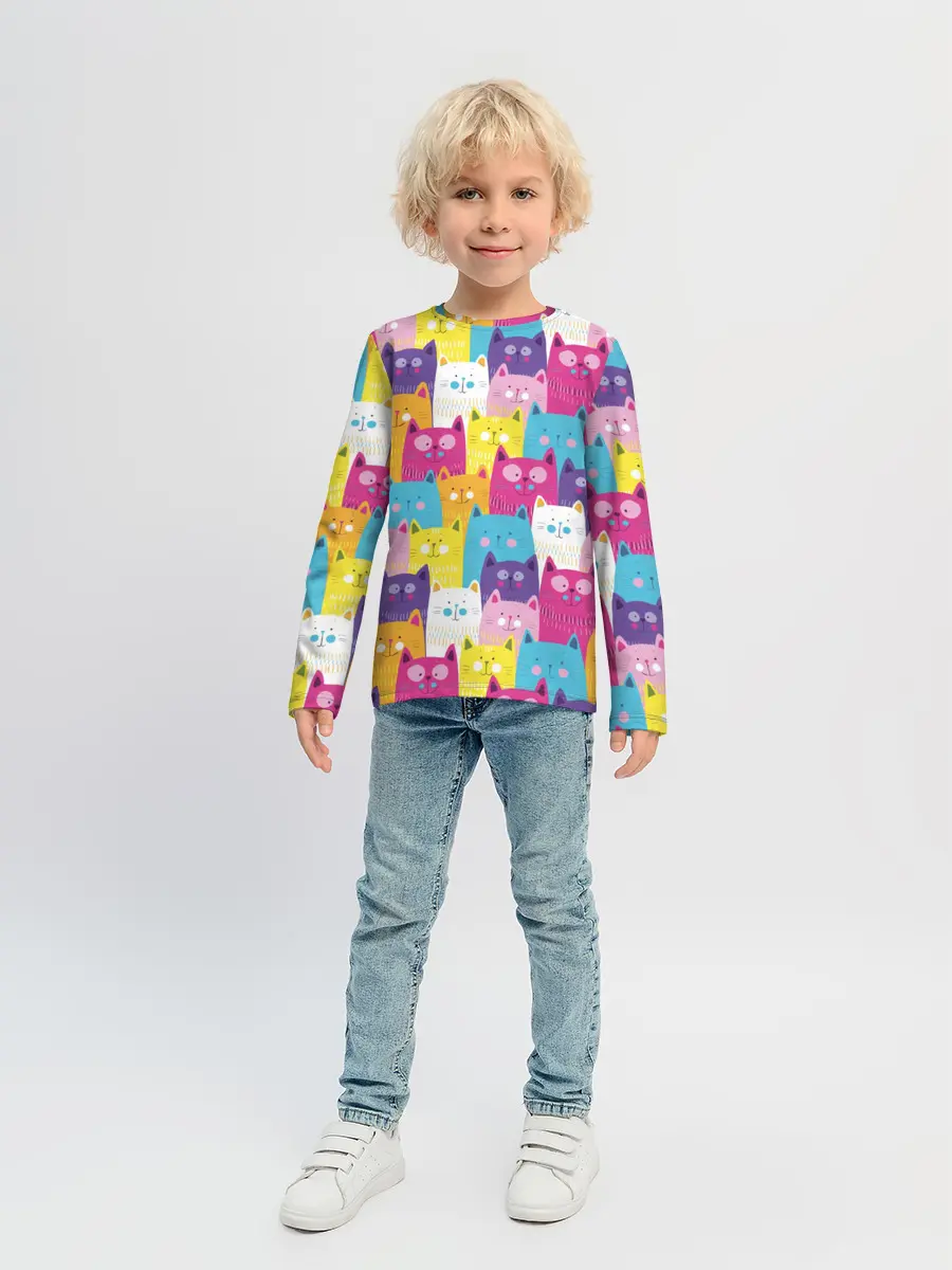 Детский лонгслив / Разноцветные котики