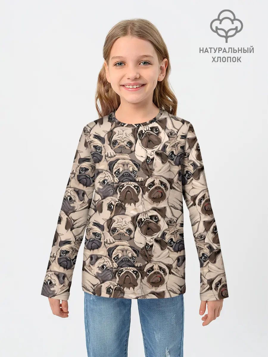 Детский лонгслив / Мопсы