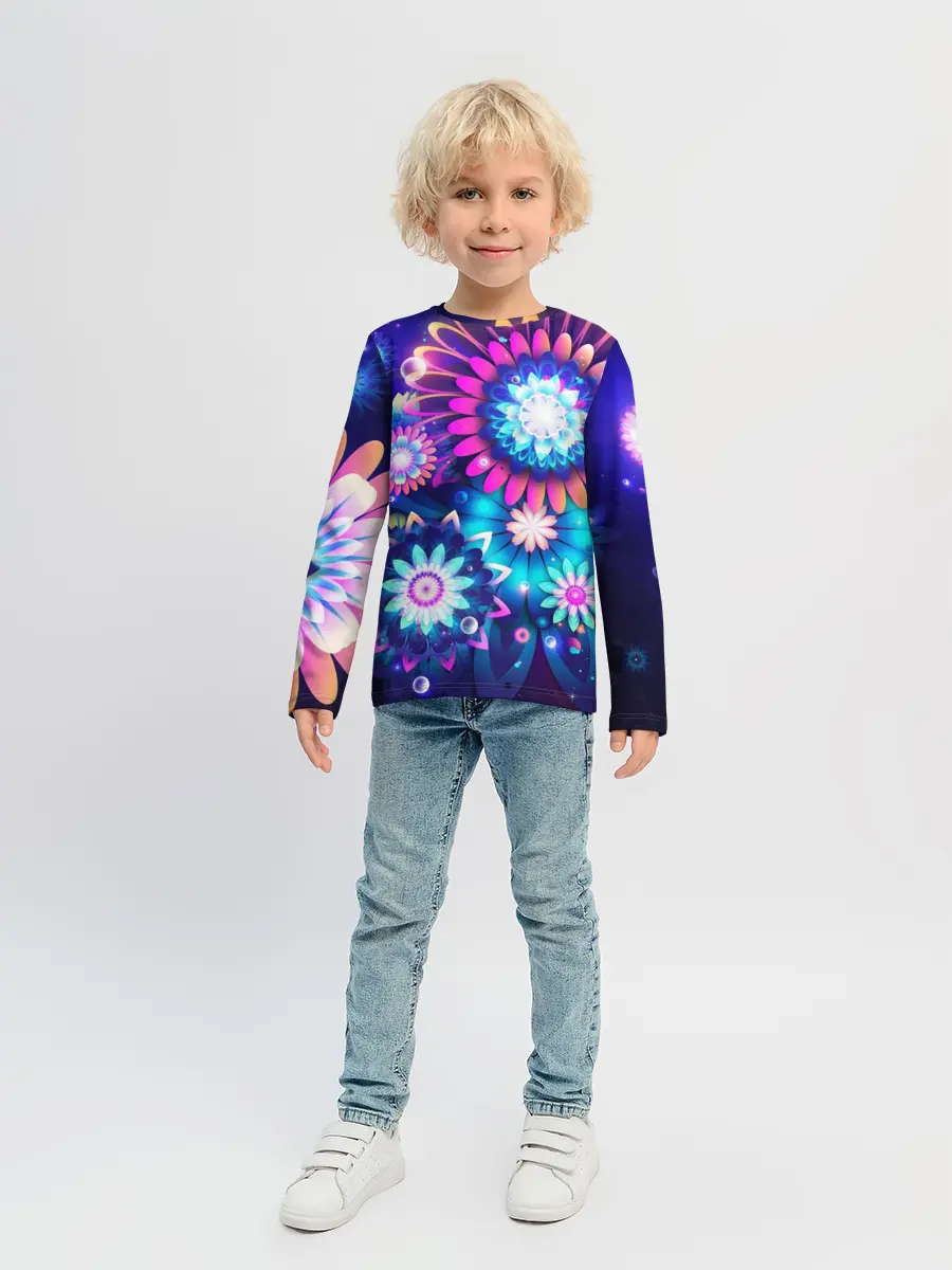 Детский лонгслив / Неоновые Цветы