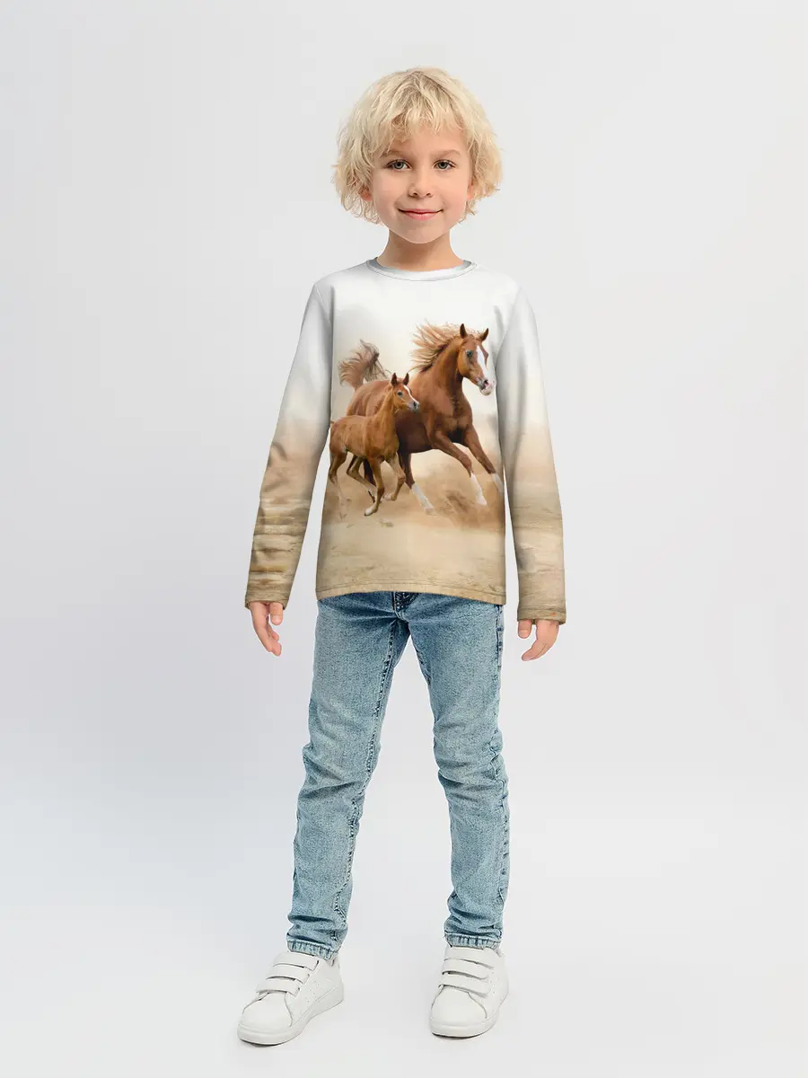 Детский лонгслив / Лошадь с жеребенком
