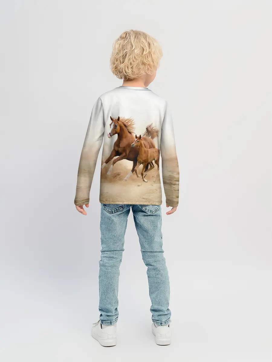Детский лонгслив / Лошадь с жеребенком