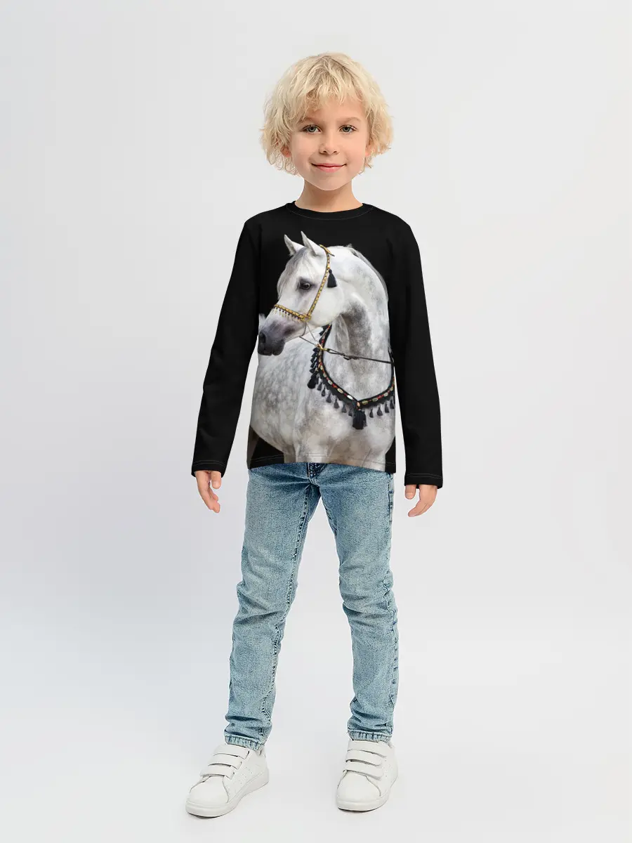 Детский лонгслив / Серый в яблоках конь