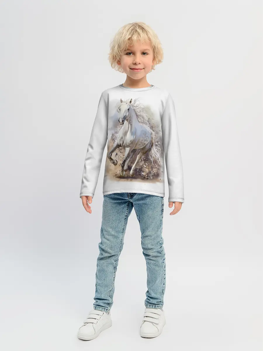 Детский лонгслив / Белая лошадь