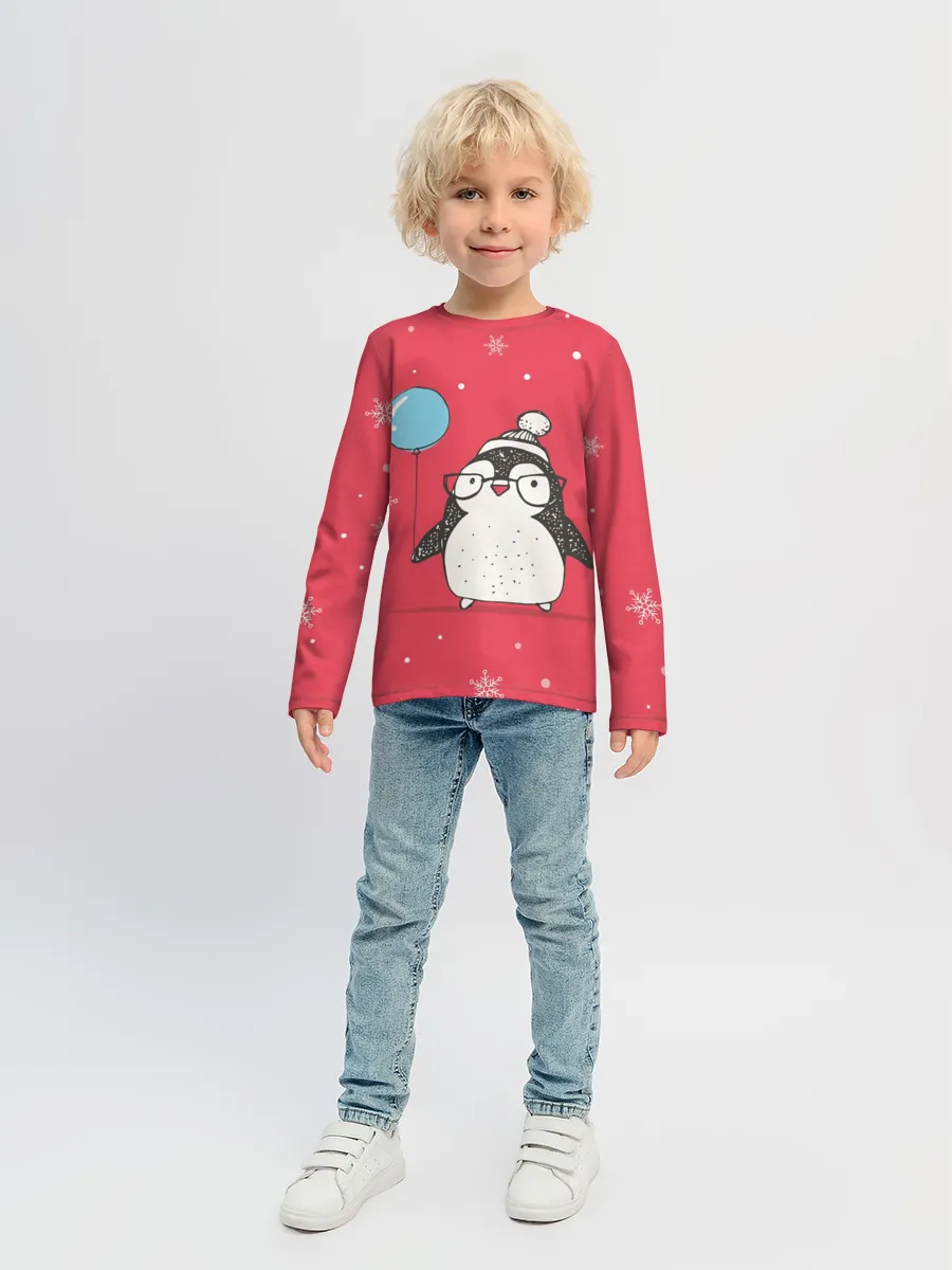 Детский лонгслив / Пингвин с шариком