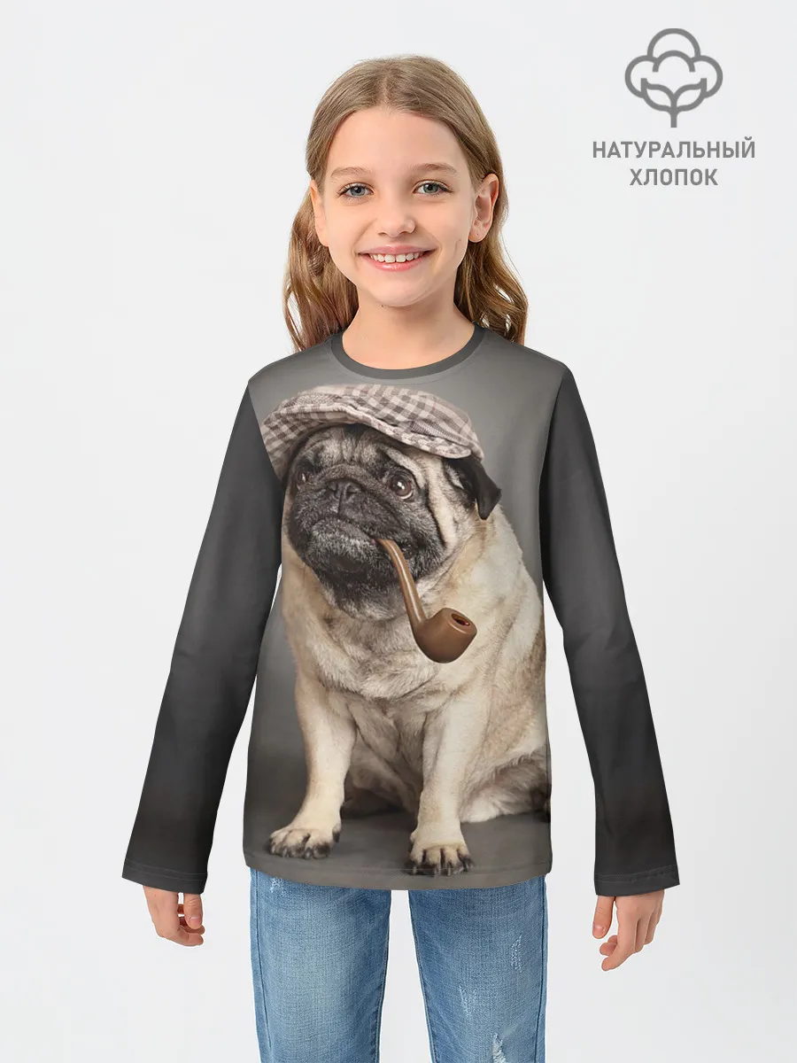 Детский лонгслив / Мопс в кепке